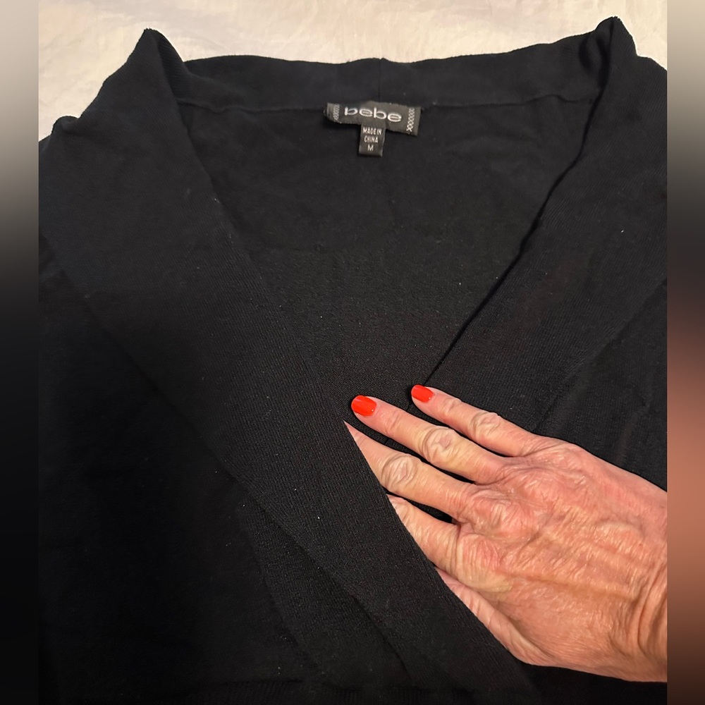 Bebe Elegant Black Long Sleeve Top with Shawl Collar - Picture 2 of 9